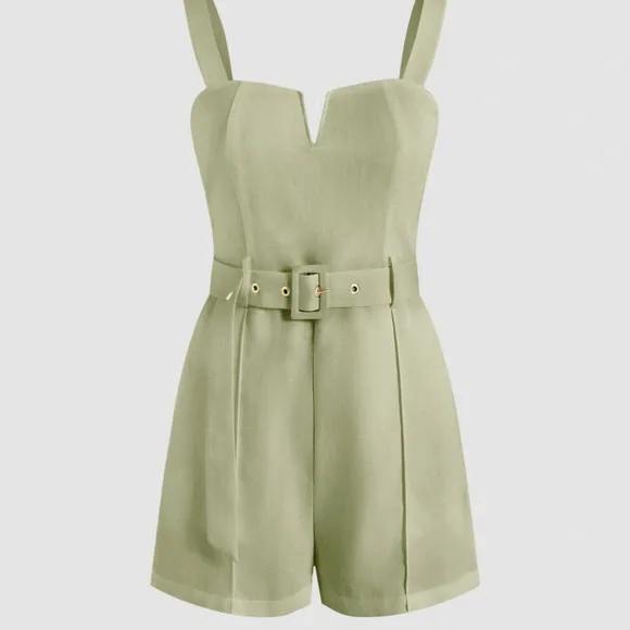 Solid V-Wire Playsuit With Belt - Picture 1 of 4